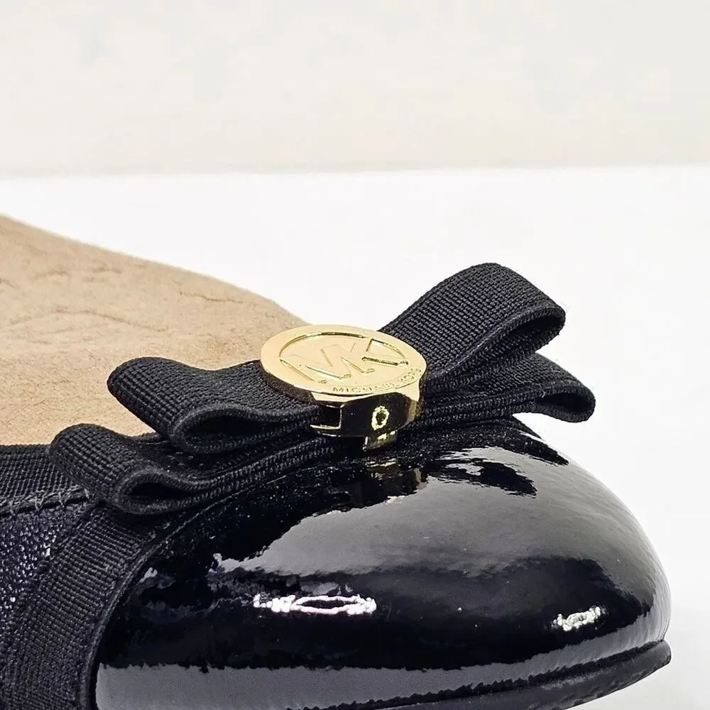 NWOB MICHAEL Michael Kors Black Dixie Patent Cap-Toe Bow Flats